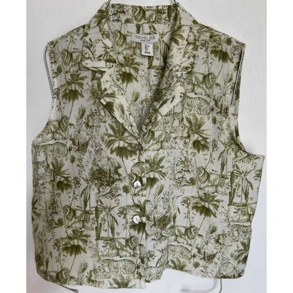 Rachel Zoe Women Safari Print Linen Button Blouse Size L - Picture 1 of 5